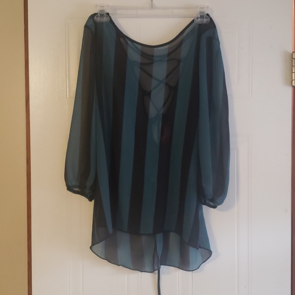 See through lace up blouse